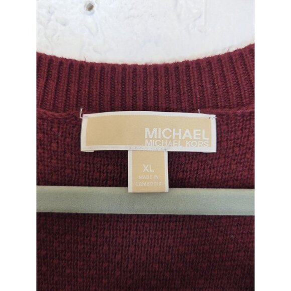 Michael Kors Crochet V Neck Sweater Long Sleeve Maroon Size XL - Picture 2 of 5